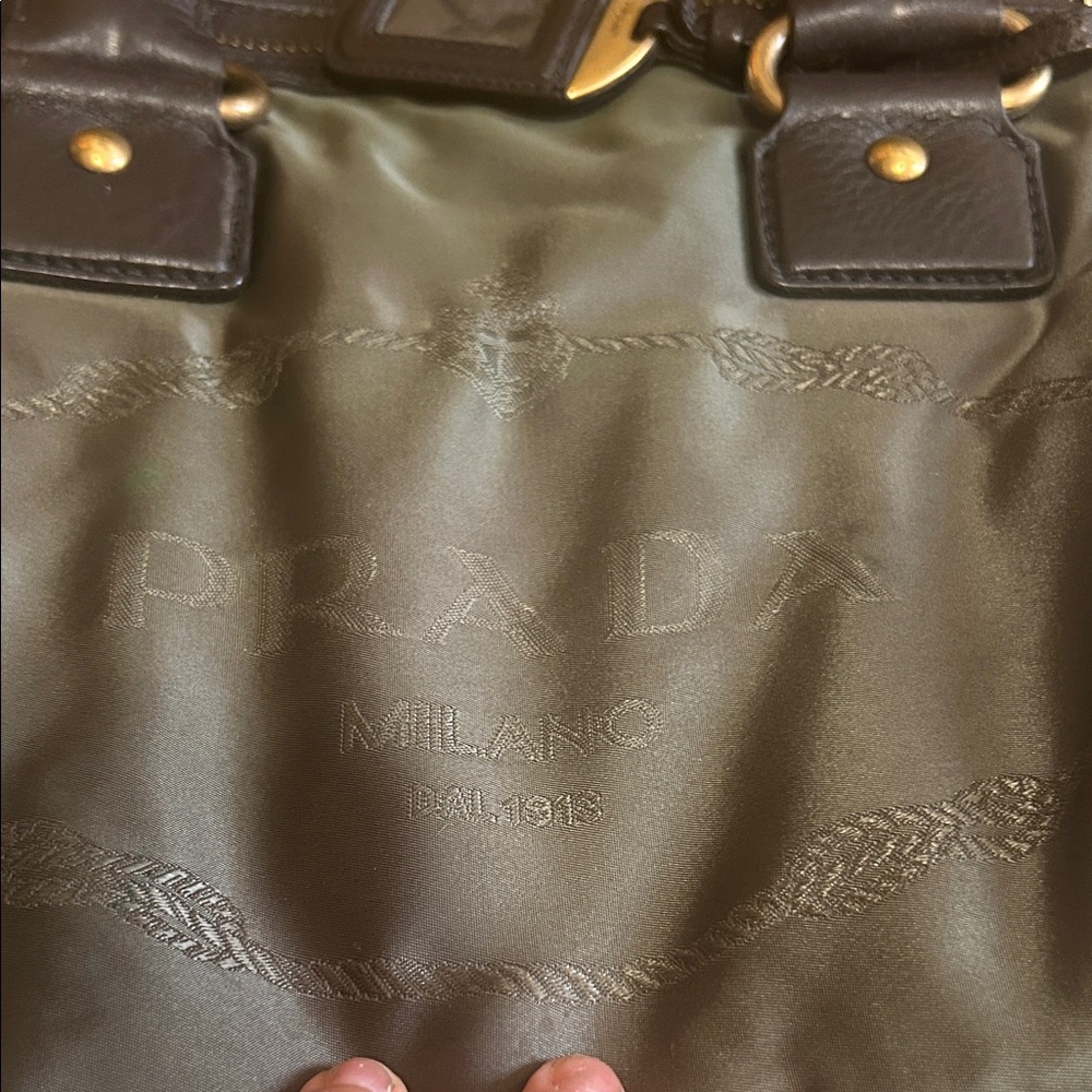 Authentic Prada Olive Nylon Satchel with Dark Brown Leather Handles - Picture 3 of 12